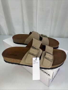 Sonoma Beige Suede Double-Buckle Slide Sandals
